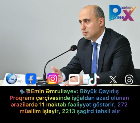 🗣️📚Emin Əmrullayev: Böyük Qayıdış Proqramı çərçivəsində işğaldan azad olunan ərazilərdə 11 məktəb fəaliyyət göstərir, 272 müəllim işləyir, 2213 şagird təhsil alır